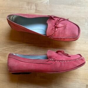 ANTONIO MELANI Red Leather Loafers Womens Sz 8.5M academia business casual flats